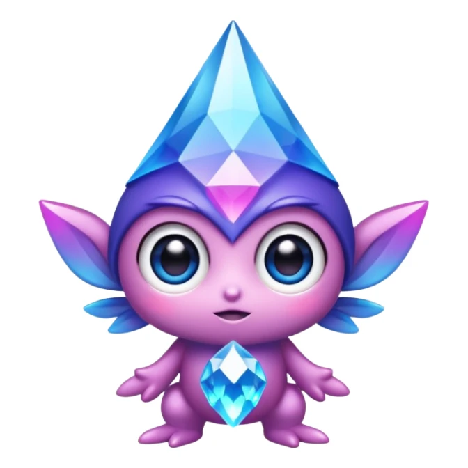 kawaii chibi style crystal sprite creature that is purple, blue, and pink  sticker