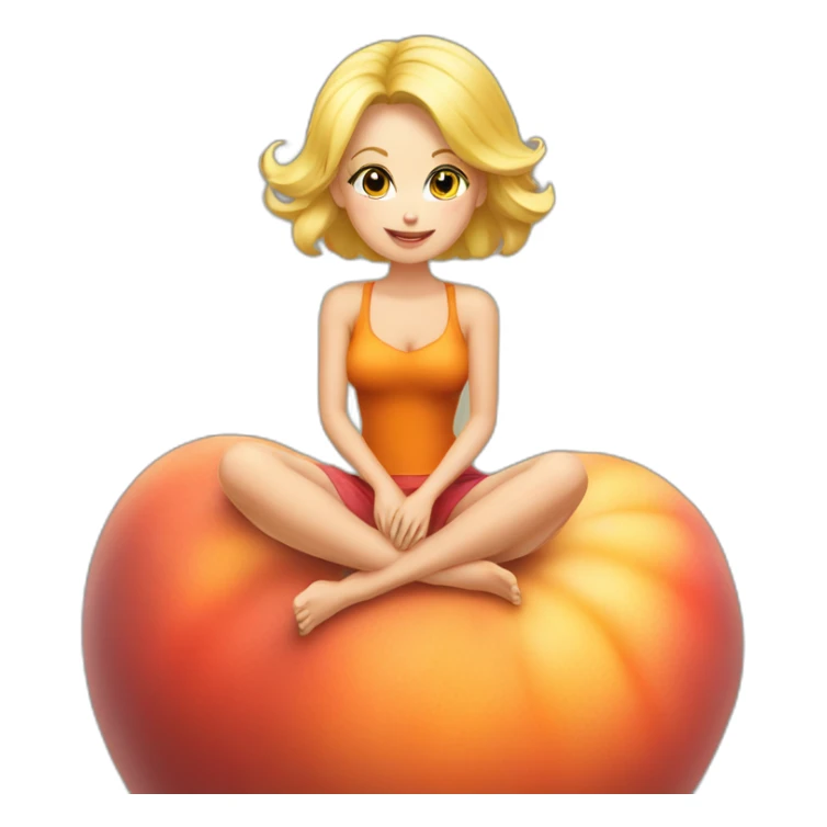 beautiful blonde sitting on a giant peach sticker