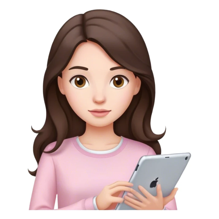Brunette long hair lady with light pink clothes holding and iPad sticker