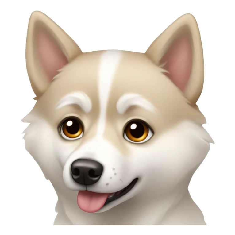 A white and beige pomsky dog with black eyes sticker