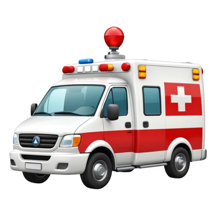 A modern white-and-red ambulance van with flashing rooftop siren.
 sticker