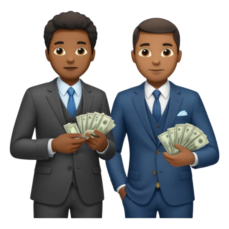 deux cheffe d'entreprise noir, un en train de compter sa montagne de billet et le deuxième derrière lui  poche vide pas d'argent  sticker