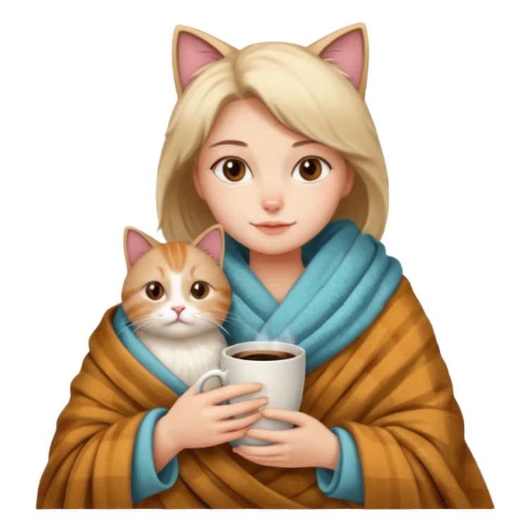 Kediyle bayan yanyana kahve battaniye sticker