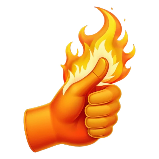 thumbs up emoji, fire bursting from thumb, bold sticker