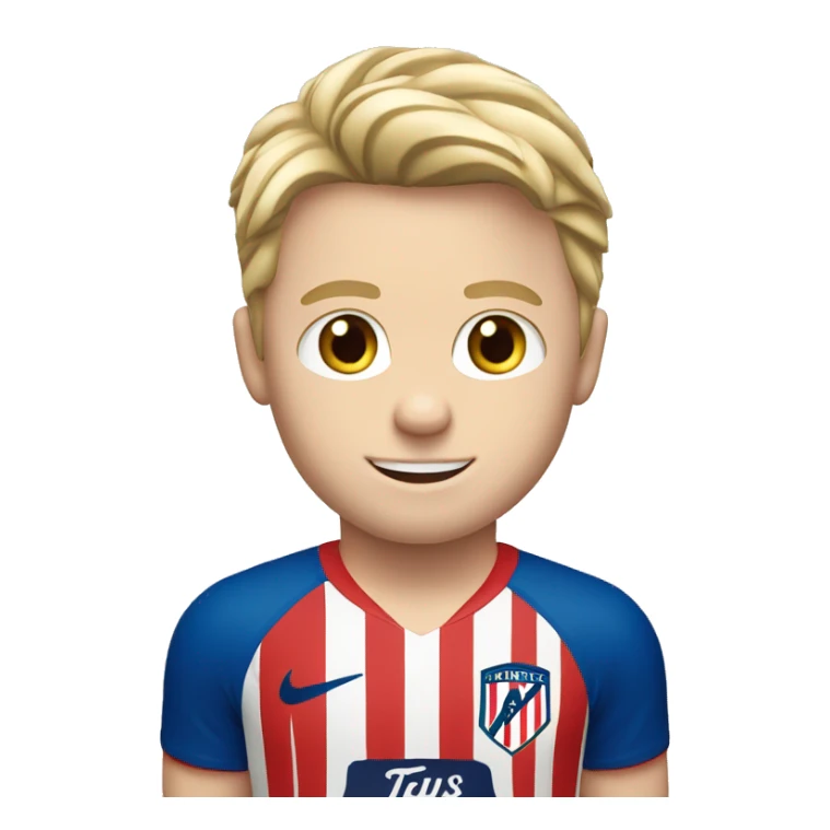 White boy with blond hair, no bear wearingAtletico de madrid shirt sticker