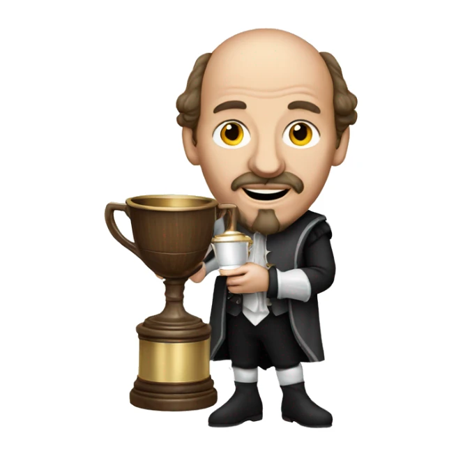 William Shakespeare holds the winner's cup in his hand sticker