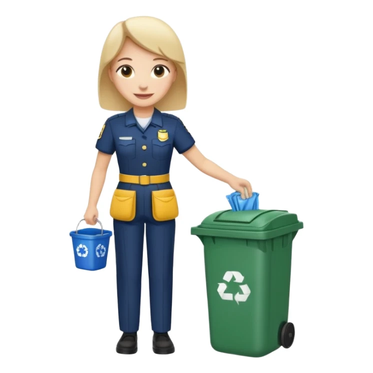 full body housekeeper open trash can and put the trash sticker