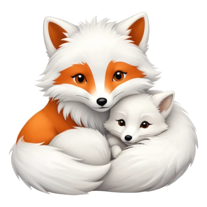 An orange fox cuddling an arctic white fox sticker