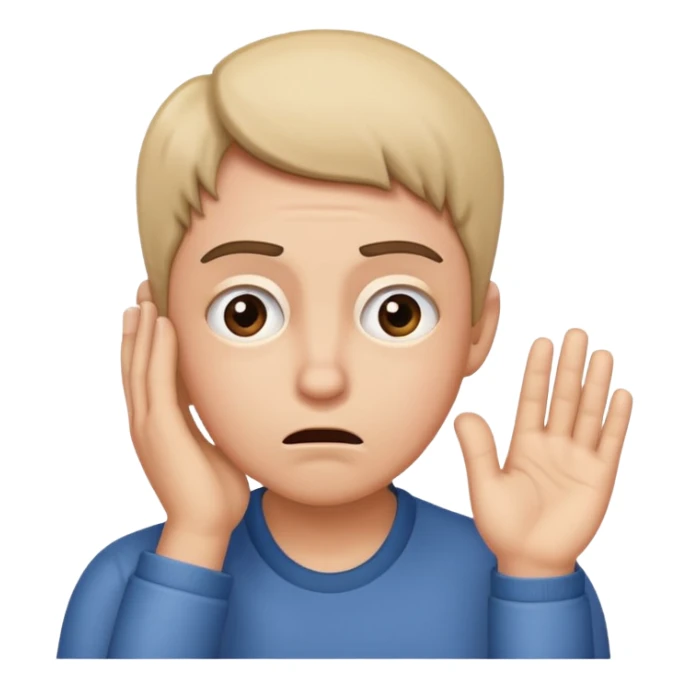Person leaning forward with one hand behind their ear, eyebrows raised, confused face, as if saying "What? sticker