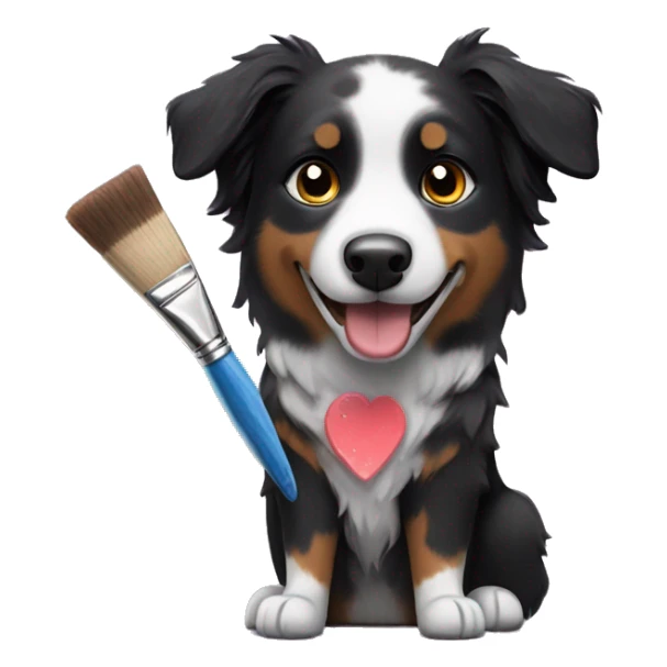 Small black australian shepherd dog with paintbrush and paint  sticker