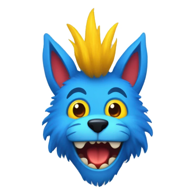 Tall blue furry with red lips and big cartoon eyes and long sharp teeth and yellow hands and yellow feet sticker