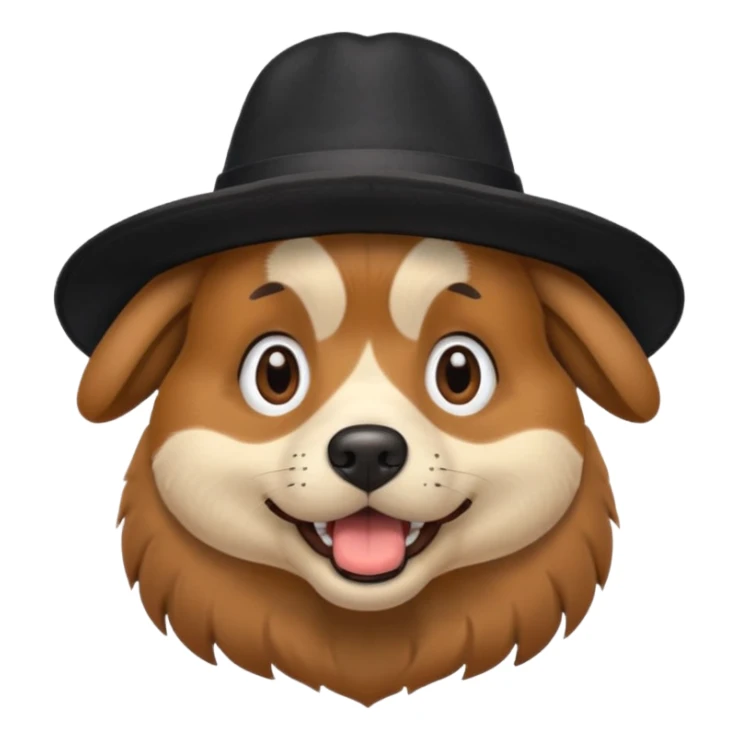 a surprised dog with an open mouth and a black hat on its head sticker