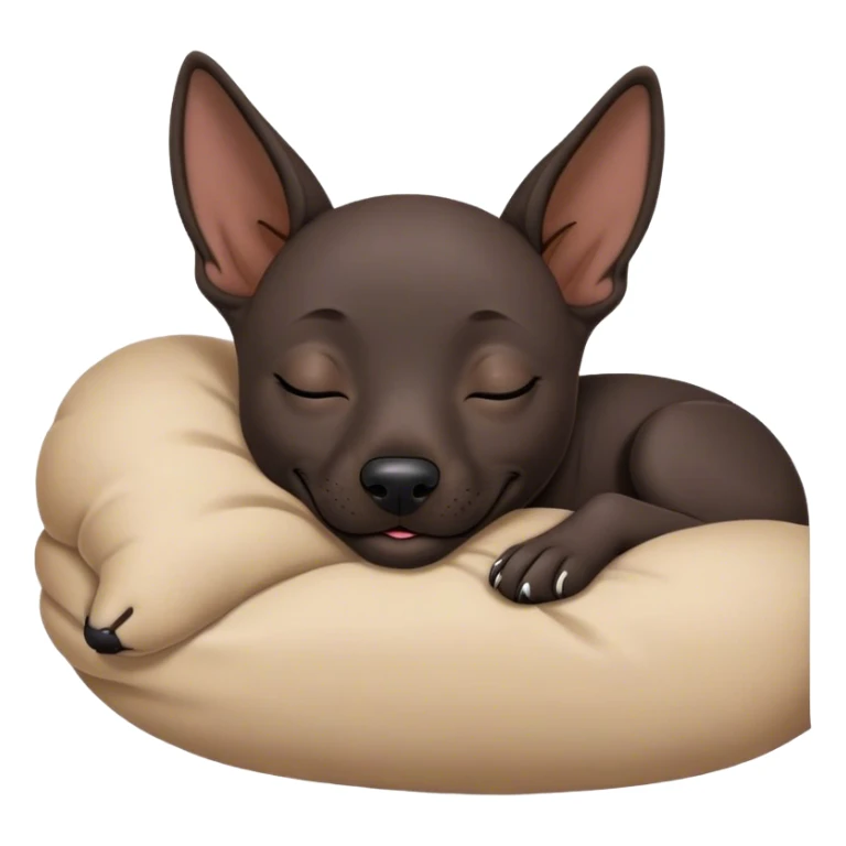 Meme-Worthy Cute Sleeping Xoloitzcuintle dog Portrait Emoji, Head resting peacefully with a contented smile, showcasing a sleek, muscular build with smooth, hairless ebony skin and gently relaxed wrinkles, eyes shut in a serene nap, Simplified yet hilariously adorable features, highly detailed, glowing with a soft, drowsy light, high shine, relaxed and utterly lovable, stylized with an air of playful laziness, bright and heartwarming, soft glowing outline, capturing the essence of a comically sleepy guardian, so meme-worthy it feels like it could instantly become the next viral sensation of adorable slumber! sticker