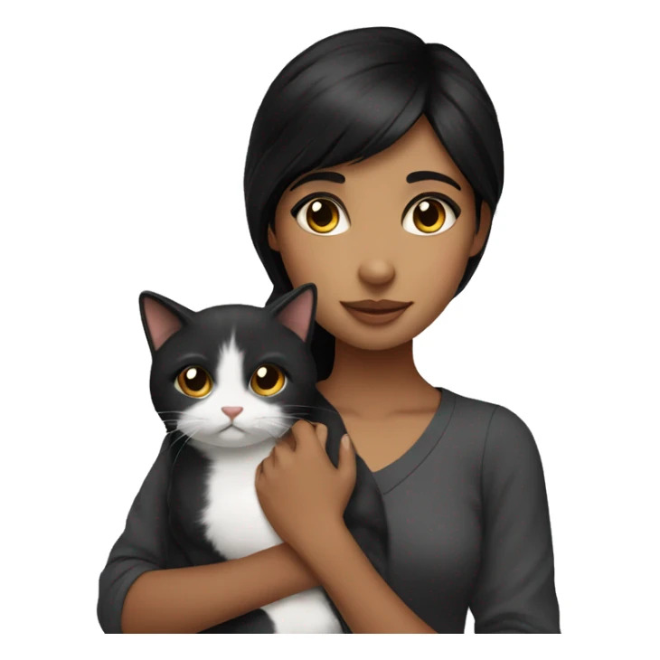 black haired girl with brown eyes holding a cat  sticker