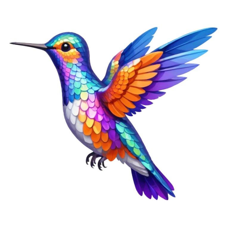 a hummingbird with orange, white, blue, and purple feathers sticker