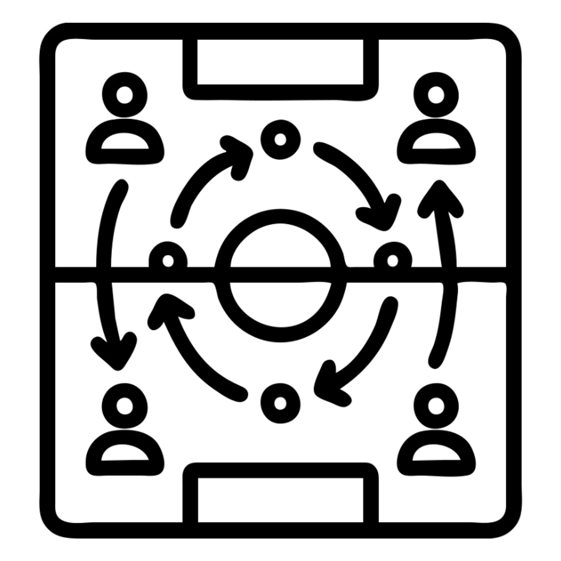 4v4 football soccer field layout top-down view, arrows showing movement, clean and modern, coaching sticker