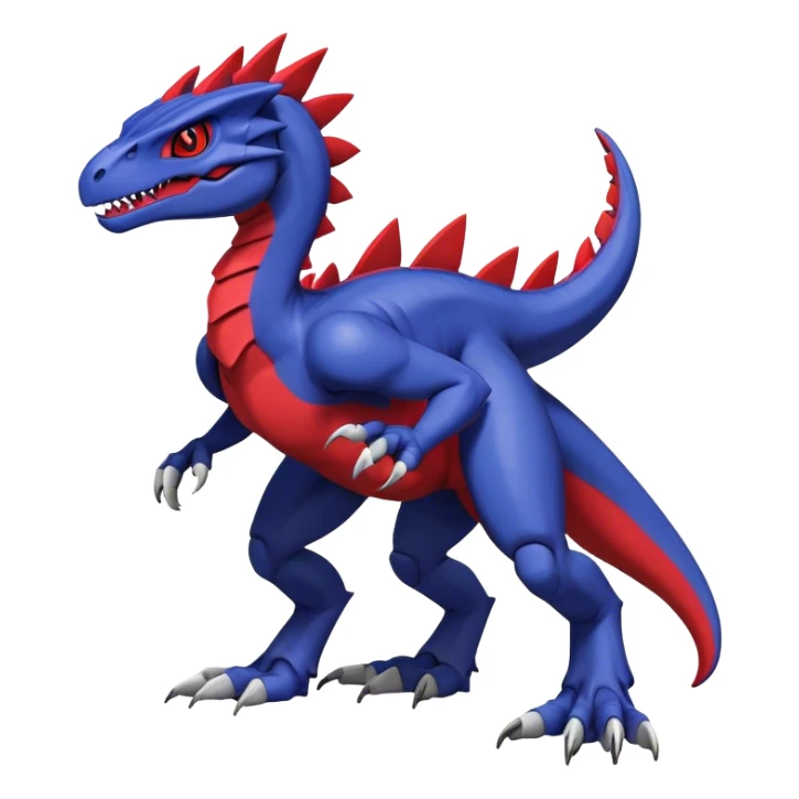  Cool Edgy deep blue Digimon-Fakemon-Guilmon-Genesect-Velociraptor-Dragon with red belly full body sticker
