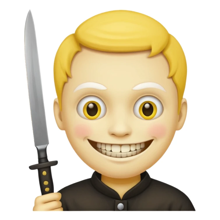 Round yellow face with hand holding knife with a creepy smile sticker