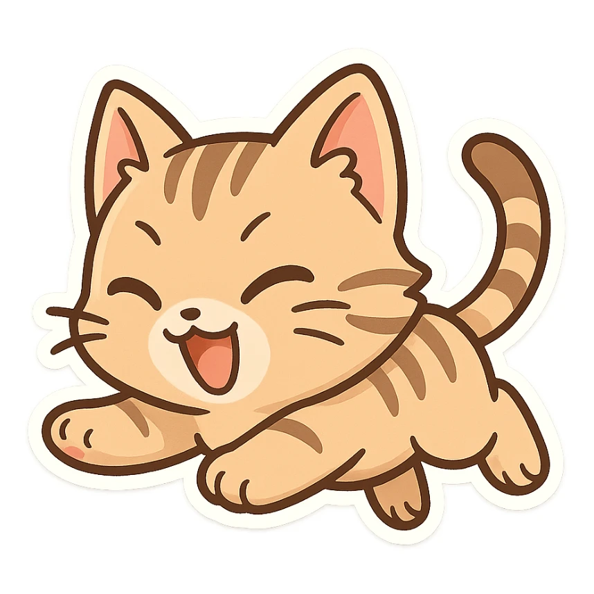 cartoon cat pouncing, energetic and fun sticker