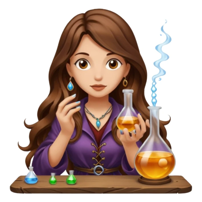 alchemist woman long wavy brown hair tattoos tasting potion drop sticker