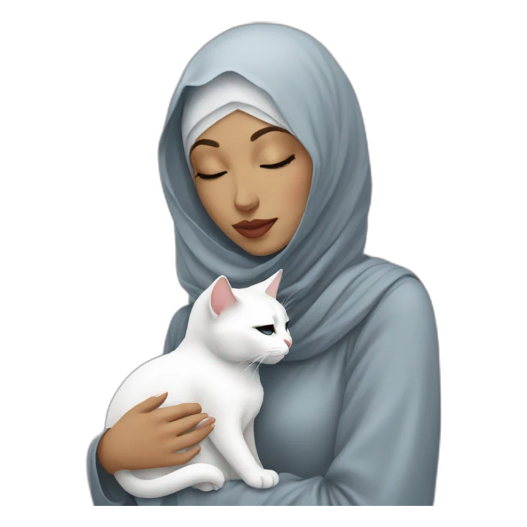 Hijab women kissing white cat sticker