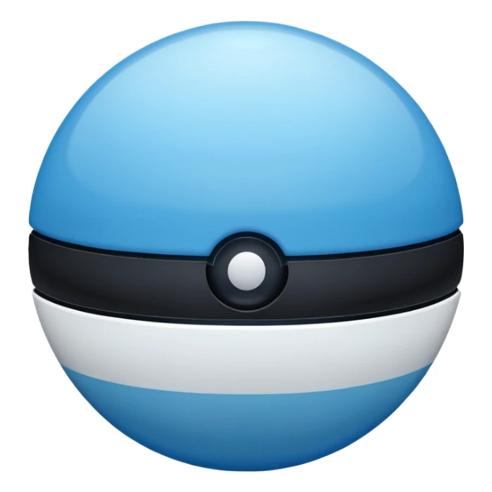 blue pokeball emoji, top half is a more saturated blue, bottom half is white, black stripe, with a white sheen, with a frosted look sticker