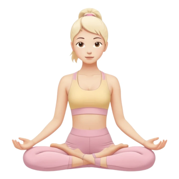 pastel beige pink yellow tones, soft grain texture, no background, minimal flat design, relaxed young woman doing yoga pose, gentle feminine mood, cozy pinterest aesthetic sticker