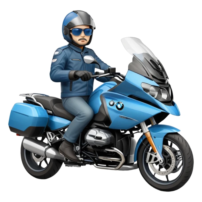 blue BMW RT1200 touring motorcycle with rider sticker
