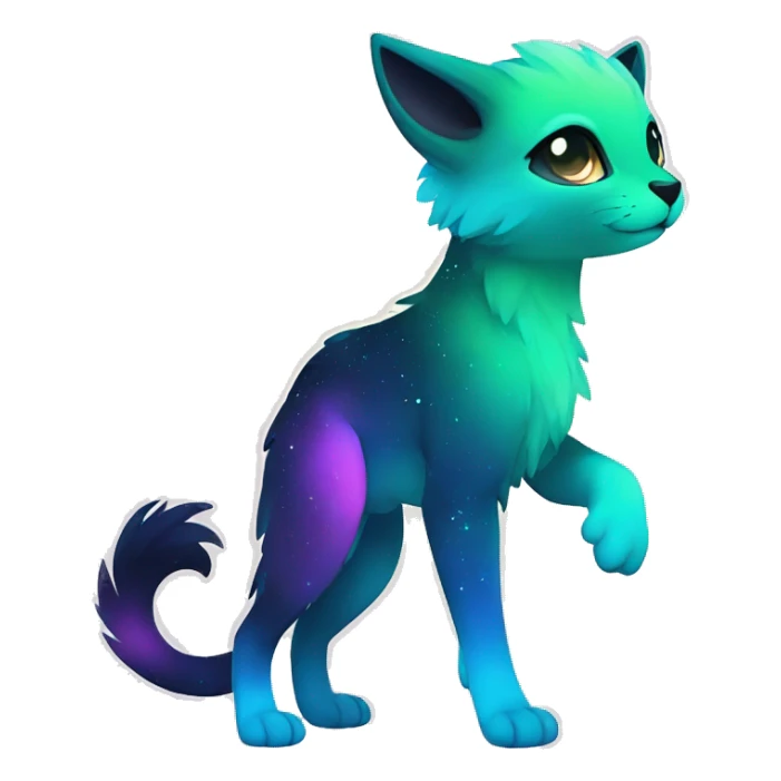 Cute cool black nebula fading green blue purple pink gradient animal hybrid Fakemon full body sticker