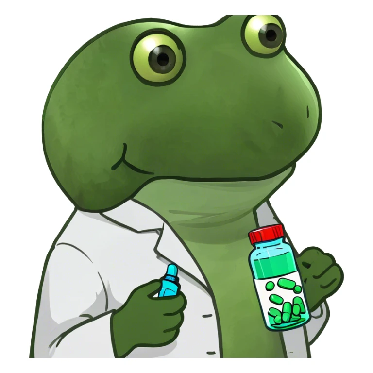 doctor holding a bottle of green and white pills sticker