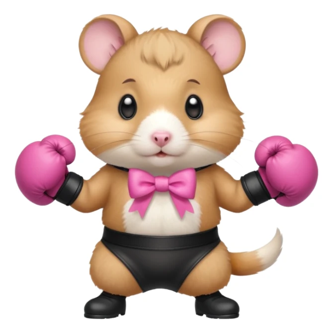 Cute hamster with 2 pink bows wearing platform black boots and boxing gloves standing up sticker
