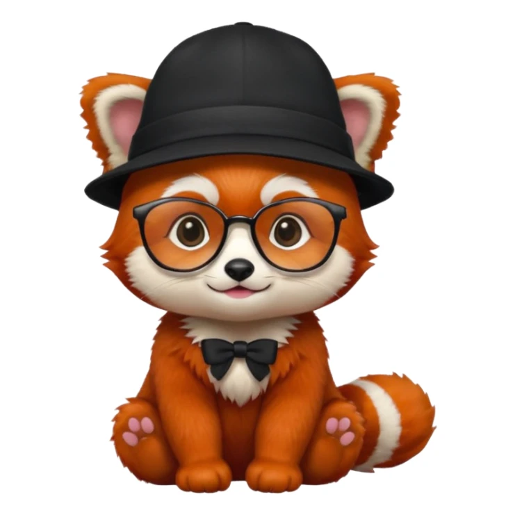 baby Red panda wearing black hat and glasses sticker