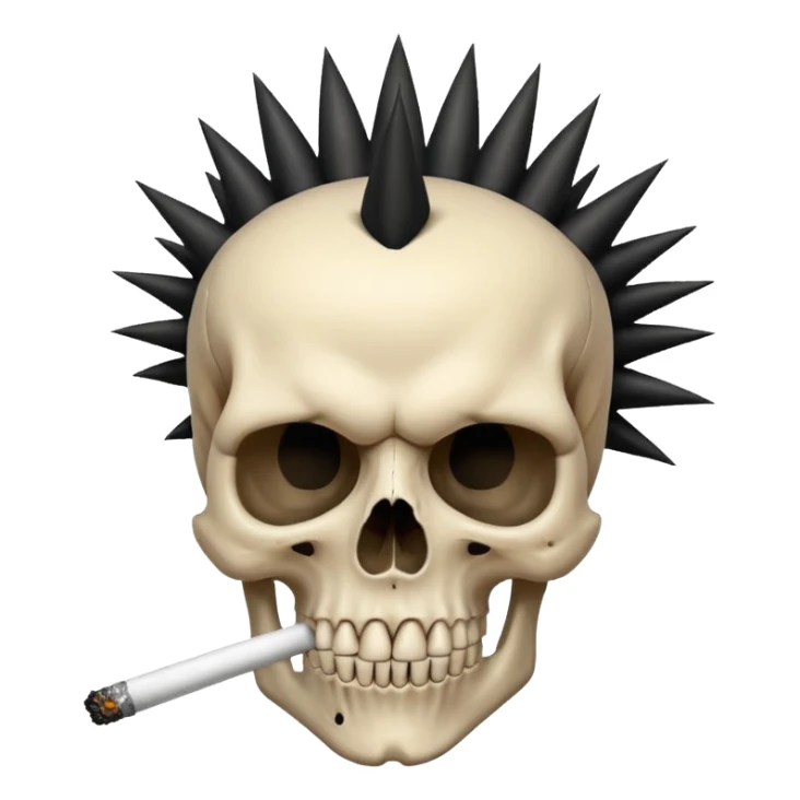 spikey black mohawk hair on a sharp looking skull smoking a fat blunt sticker