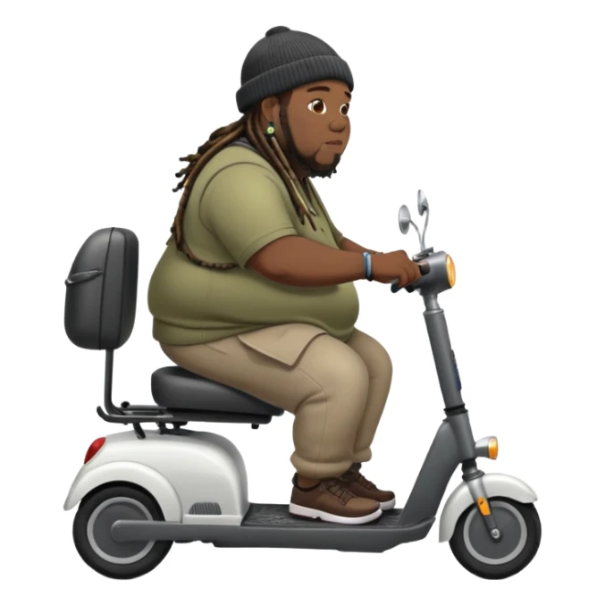 fat black man with dreads and a beanie on mobility scooter sticker