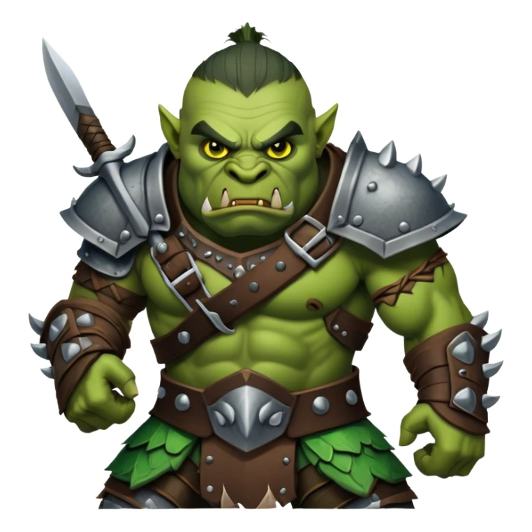 Cinematic Realistic WoW Orc Warrior Portrait, captured in a dynamic, battle-ready stance, muscles bulging beneath intricately detailed tribal armor accented with dark leather and iron. His fierce, determined eyes and battle-scarred green skin are rendered with dramatic natural lighting and high shine, exuding raw, relentless fury in a fierce combat pose. sticker