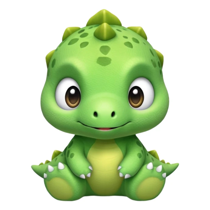 A tiny green baby dinosaur plush toy with extra large head and eyes sticker