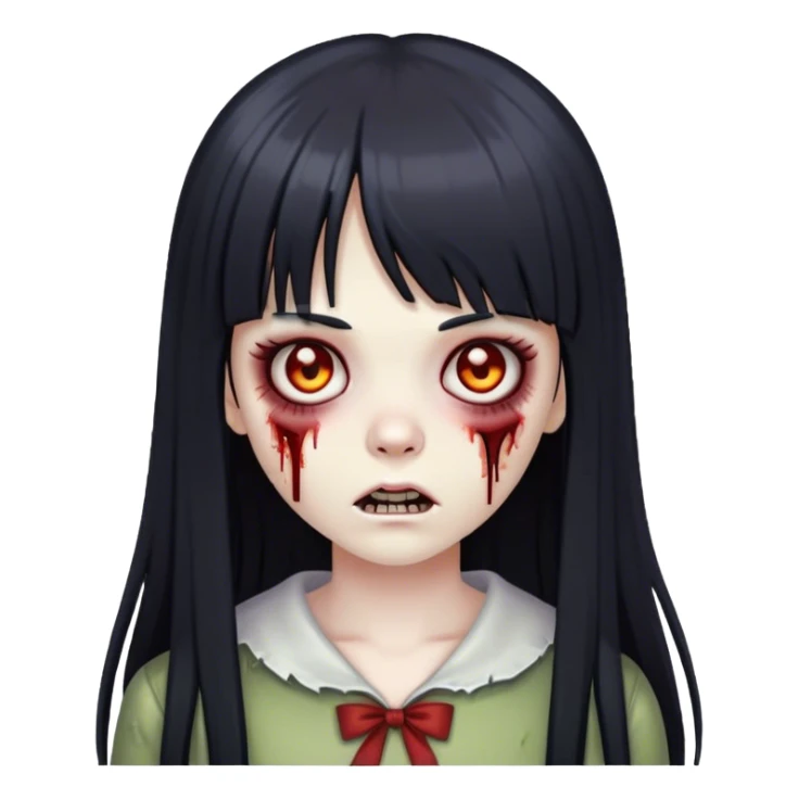 zombie girl with straight long black hair and bangs ( like this 🧟‍♀️) sticker