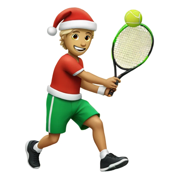 Tennis player playing tennis wearing Santa hat Caucasian sticker