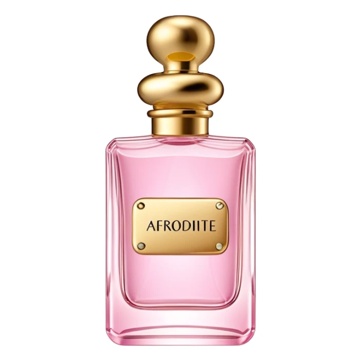 rectangle perfume light pink liquid gold cylinder cap written Afrodite by Yasmin BEAUTY sticker