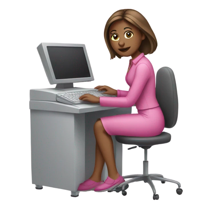 a woman working on the computer all in pink sticker