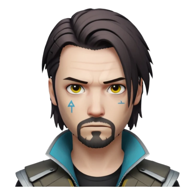 Jony Silverhand from Cyberpunk 2077, close-up portrait, intense expression sticker