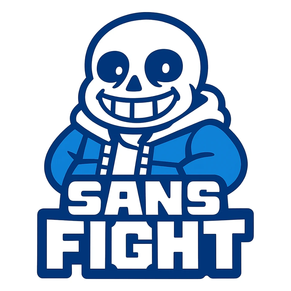 logo for 'Sans Fight' inspired by Undertale, vibrant toon style, bold blue and white colors sticker