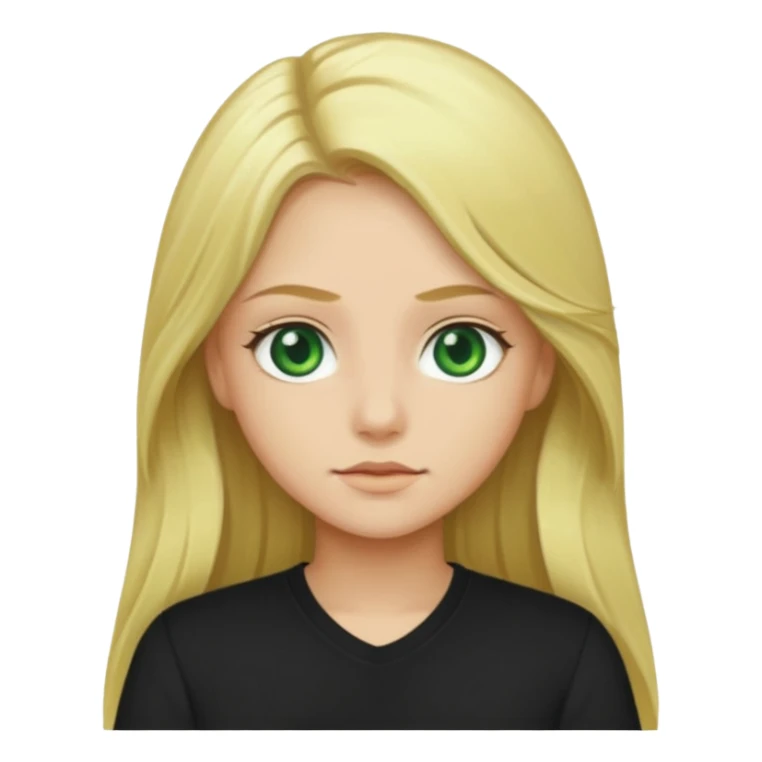 Long blonde hair with green eyes and black shirt sticker