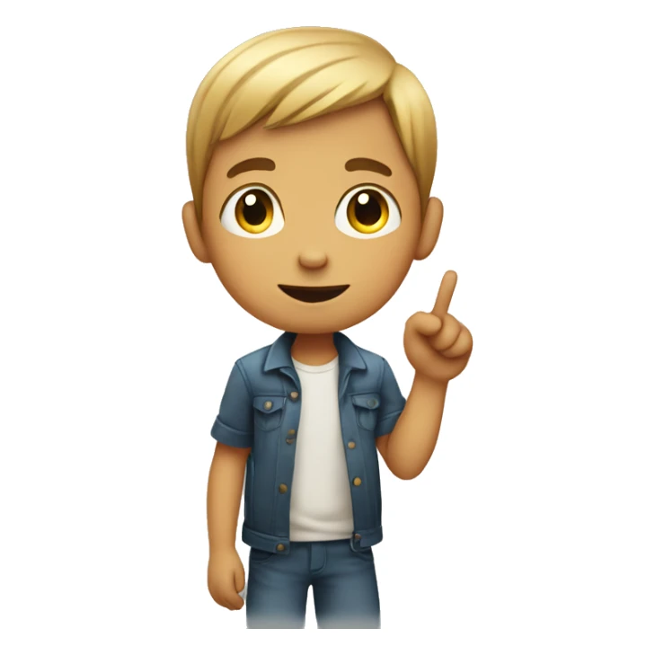 young boy raising his finger to talk sticker