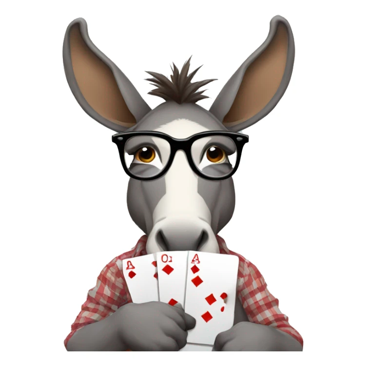 Donkey wearing full sleeves check shirt and playing cards (game) and wearing specs  sticker