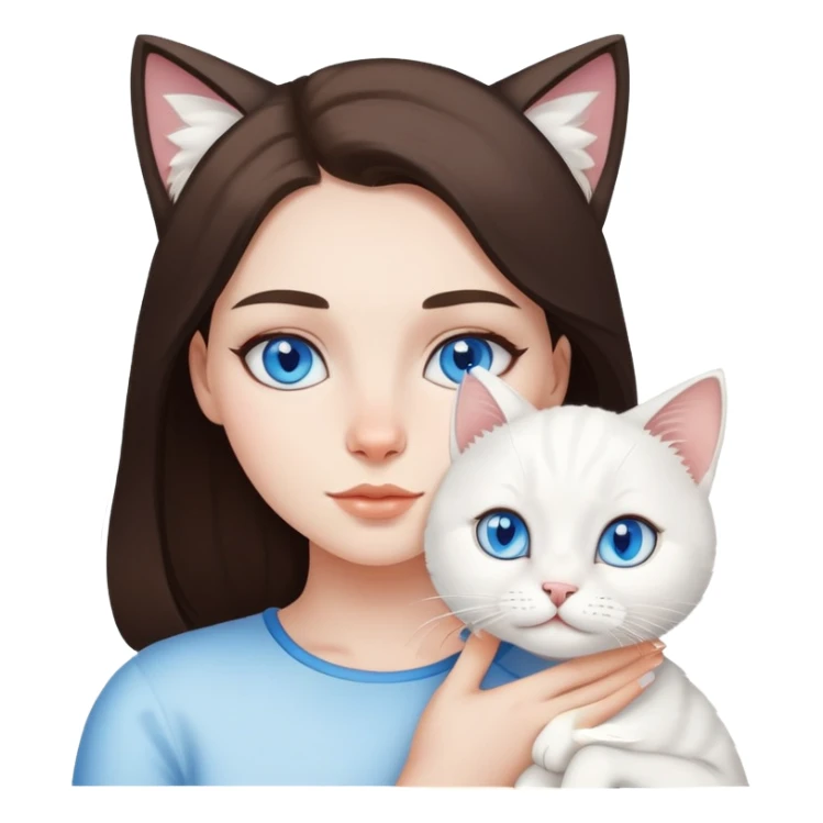 White brunette girl and white cat with blue eyes  sticker