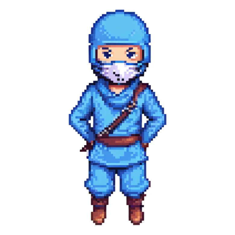 masked ninja, pixel art style, blue outfit sticker
