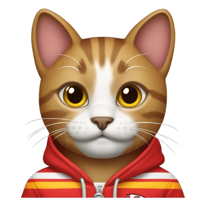 Cat wearing a KC Chiefs hoodie sticker