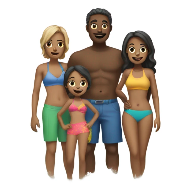 family of five at a beach  sticker