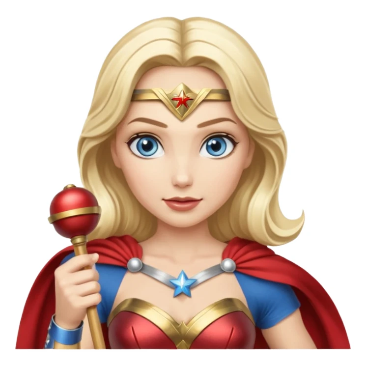 Blonde blue eyes Wonder Woman holding bell and baton sticker